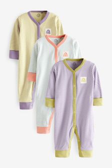  (A78775) | HK$150 - HK$166 藍色／綠色羅紋條紋 - 3件裝嬰兒不包腳連身睡衣 (0-2歲)