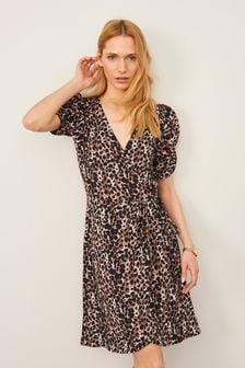Leopard Print Short Sleeve V-Neck Wrap Mini Dress (A78808) | 36 €