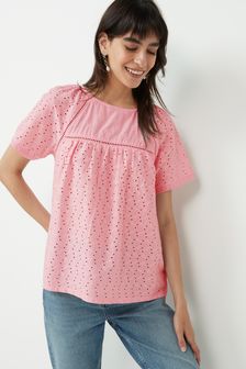 Blush Pink Broderie Short Sleeve T-Shirt (A78813) | $35