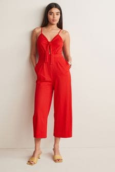 Red Tie Front Sleeveless Jumpsuit (A79032) | ₪ 140