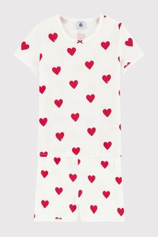 Petit Bateau Girls White Hearts Short Sleeve Pyjamas (A79076) | ₪ 158 - ₪ 182