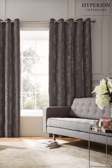 Hyperion Warm Grey Selene Luxury Chenille Weighted Eyelet Curtains (A79423) | $127 - $286