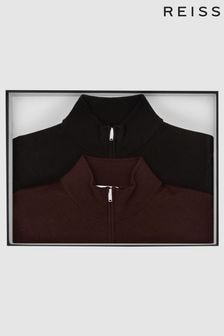 Noir - Reiss Blackhall Merino Wool Zip Neck Jumpers 2 Pack (A79540) | € 209