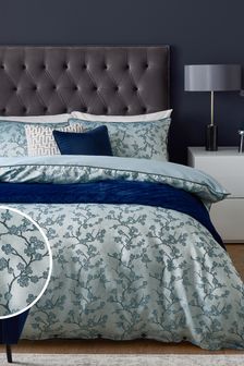 Blue Floral Jacquard Duvet Cover and Pillowcase Set (A79605) | €30 - €49