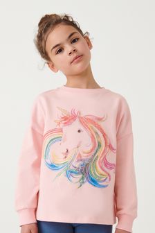 Pink Sequin Unicorn Long Sleeve Cuffed Top (3-16yrs) (A79646) | €15 - €21.50