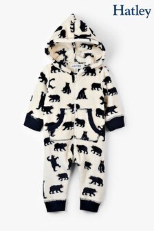 Hatley Cream Black Bears Baby Hooded Fleece Jumpsuit (A79749) | €45