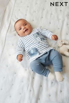 Bleu à motifs éléphant - Ensemble 2 pièces pour bébé avec t-shirt et legging (A79810) | €14 - €16