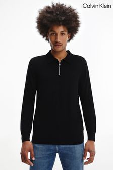Calvin Klein 黑色高級羊毛四分之一拉鍊Polo衫 (A79828) | NT$5,590