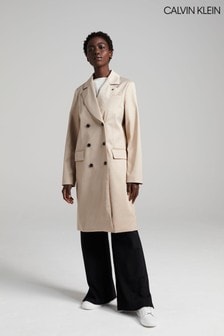 Płaszcz w neutralnym kolorze Calvin Klein Crombie z połyskującej satyny (A79961) | 567 zł