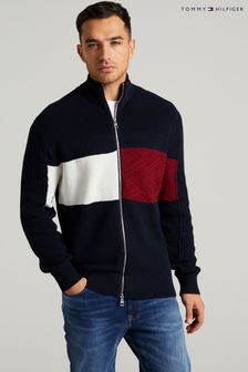 Tommy Hilfiger Blue Colourblock Zip Thru Sweater (A79985) | $231