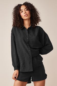 黑色 - 織紋襯衫和短褲同款套裝 (A81064) | NT$1,240