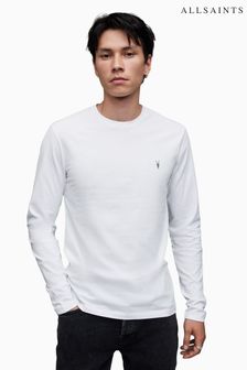 לבן - Allsaints Brace חולצת טי עם שרוול ארוך צווארון מעוגל (A81107) | ‏246 ‏₪