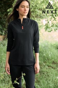 Black Next Active Sports Long Sleeve Zip Neck Top (A81233) | TRY 610