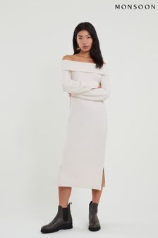 Monsoon Natural Bardot Maxi Column Recycled Polyester Dress (A81541) | €38