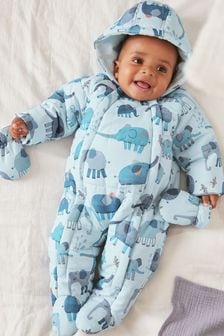 Blue Elephant Print Baby All-In-One Pramsuit (0mths-2yrs) (A81617) | 12.50 BD - 13.50 BD