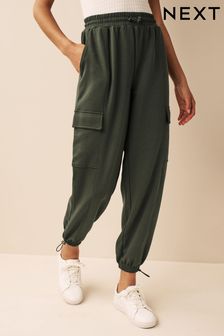 Khaki Green Jersey Parachute Cargo Trousers (A82301) | AED144
