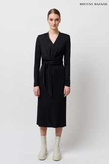 Bruuns Bazaar Virbunum Jane Black Belted Midi Dress (A82608) | €114