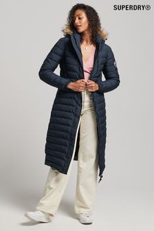 Superdry Blue Faux Fur Hooded Longline Puffer Coat (A82615) | 176 €
