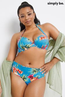 Simply Be Blue Floral Print Mix And Match Underwired Padded Plunge Bikini Top (A82699) | €13