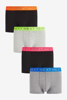 Black/Grey Neon SIlver Waistband Hipster Boxers 4 Pack (A82792) | $36