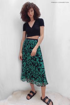 חצאית מידי קפלים מקומטת בצבע שחור דגם Florale של French Connection (A82897) | ‏349 ₪