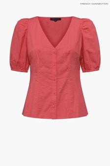 French Connection Armina Red Organic Cotton Puff Sleeve Top (A82904) | €19