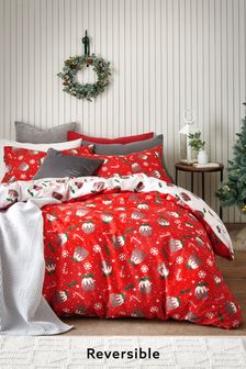 Red Christmas Pudding Reversible Christmas Duvet Cover and Pillowcase (A83944) | KRW17,900 - KRW44,800