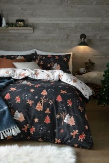 Navy Blue Christmas Gingerbread Man Reversible Christmas Duvet Cover and Pillowcase (A83945) | $27 - $67