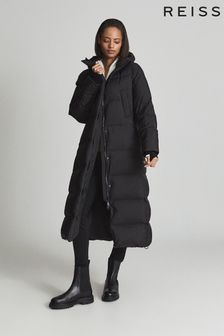 Reiss Black Tilde Longline Hooded Puffer Coat (A84018) | ₪ 2,687