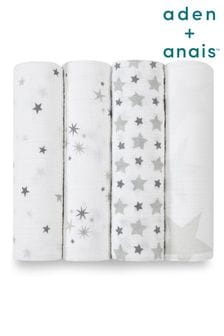 aden + anais Grey Large Cotton Muslin Blankets 4 Pack (A84488) | CHF 70