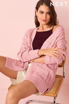 Blush Pink Monochrome Grey Twist Cable Cardigan (A84505) | OMR15