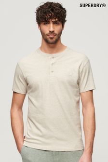 Superdry Cream Organic Cotton Vintage Logo Embroidered Henley Top (A84586) | €41
