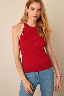 Red Button Halter Knit Top (A84633) | €30