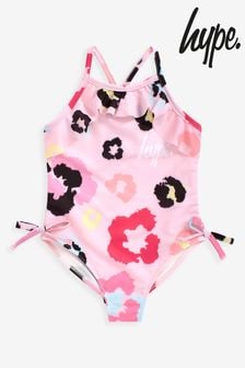 Hype. Girls Leopard Pink Frilly Script Swimsuit (A84645) | ₪ 130 - ₪ 158