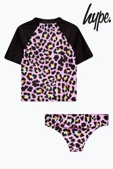 Hype. Girls Pink Disco Leopard Script Short Sleeve Tankini (A84657) | €35 - €43