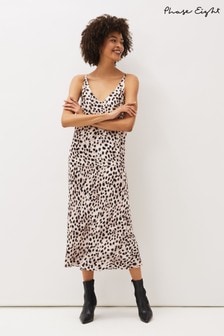 Phase Eight Natural Calla Leopard Print Satin Midi Skirt (A84716) | 30 €