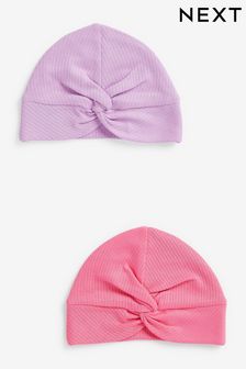  (A85190) | NT$330 粉色/紫色羅紋 - 嬰兒頭巾帽 2 件組 (0-18個月)