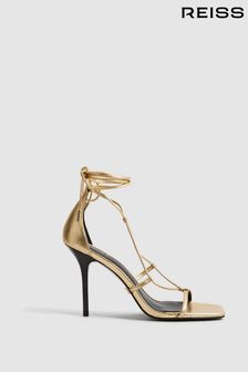 Reiss Gold Kali High Leather Strappy Wrap Sandals (A85355) | 1,285 SAR