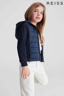 Reiss Navy Charley Junior Jersey Hooded Hybrid Jacket (A85364) | €85