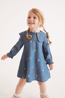  (A85515) | HK$150 - HK$199 藍色單寧 - 刺繡衣領連衣裙 (3個月至8歲)