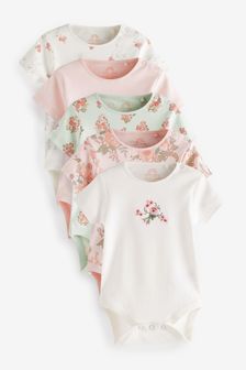 Pink Bunny Baby Short Sleeve Bodysuits 5 Pack (A85742) | €27 - €33
