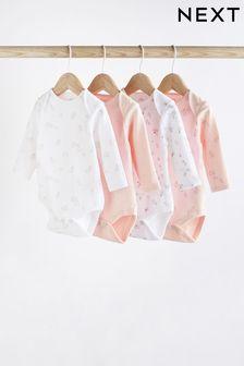 Pink/White Bunny 4 Pack Baby Long Sleeve Bodysuits (A85744) | €14 - €19
