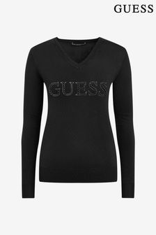 Suéter negro de punto con logo Anne de Guess (A85805) | 98 €