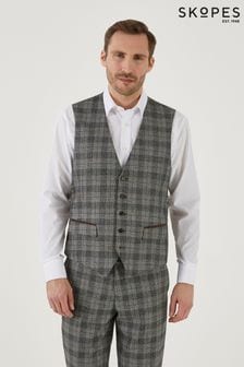 Skopes Tatton Grey Brown Check Suit Waistcoat (A85880) | SGD 106