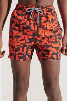 Superdry Orange Beach Volley All-Over Print Swim Shorts
