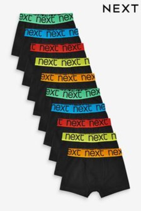  (A86192) | €33 - €39 Čierne bedrové boxerky s farebným pásom - Sedembalenie trenírok (2 – 16 rok.)