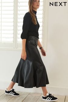 Black PU Midi Skirt (A86206) | 212 SAR