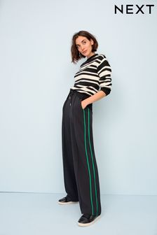 Black/Green Wide Leg Track Side Stripe Trousers (A86227) | €40