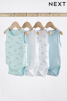 Blue/White Elephant 4 Pack Vest Baby Bodysuits (A86270) | $15 - $19