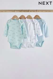 Blue/White Elephant 4 Pack Baby Long Sleeve Bodysuits (A86271) | NT$440 - NT$530